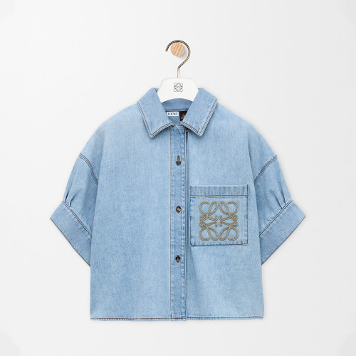 LOEWE  Short Sleeve Shirt in Denim Blue White and Shorts #382352