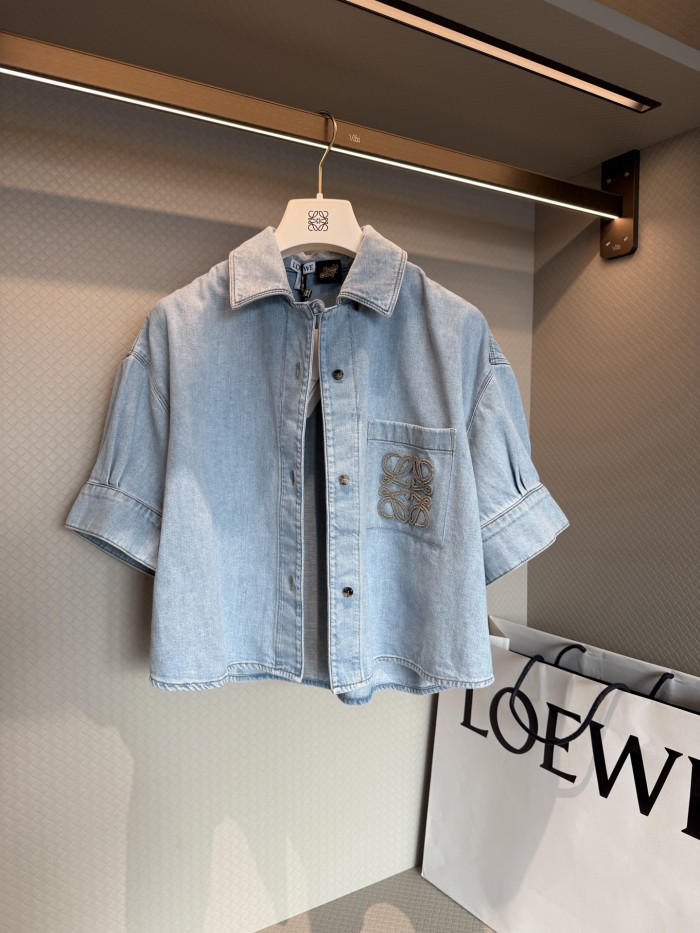 LOEWE  Short Sleeve Shirt in Denim Blue White and Shorts #382352