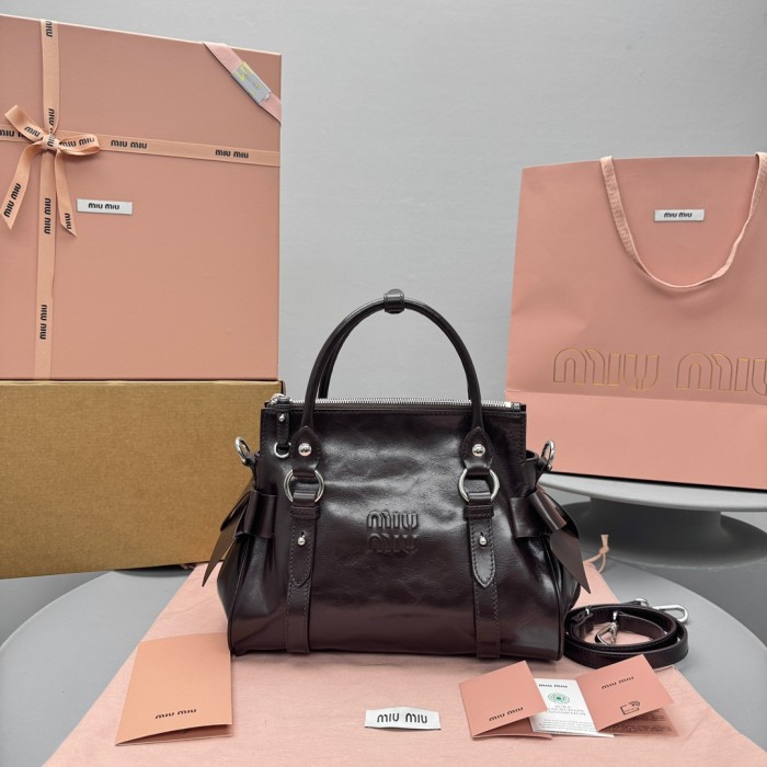 MiuMiu Black Shiny Leather Top-handle Bag #382950