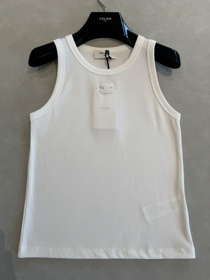 CELINE TRIOMPHE TANK TOP IN RIBBED COTTON SILK #382960