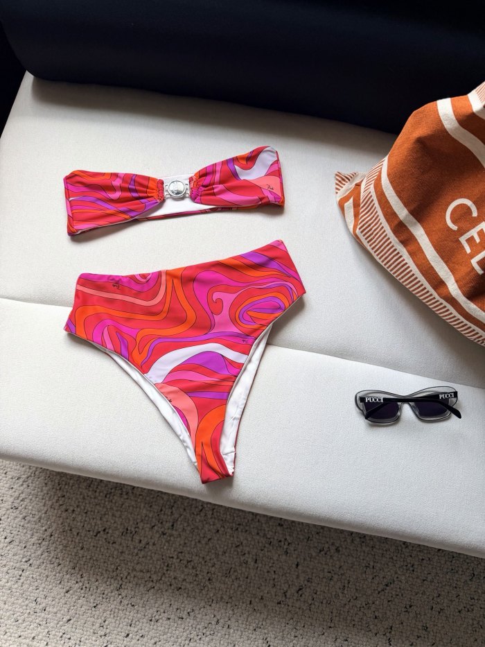 PUCCI Labirinto Print Bandeau Bikini Top High-Waisted Bikini Bottom #382955