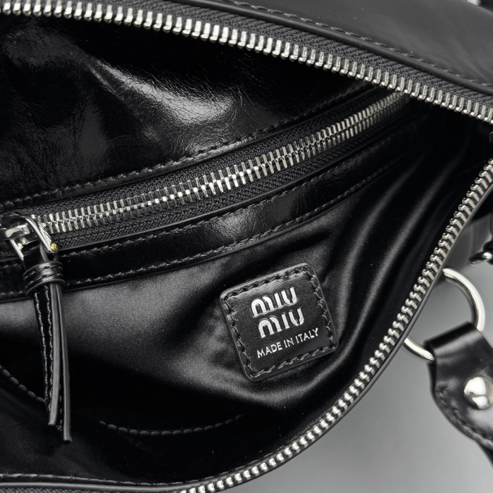 MiuMiu Black Shiny Leather Top-handle Bag #382950