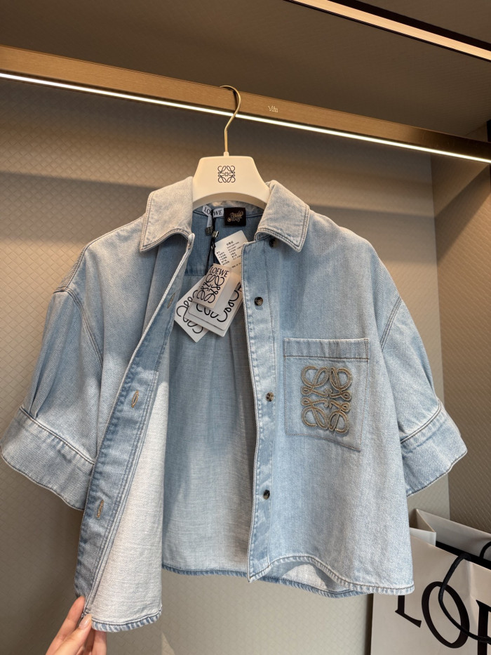 LOEWE  Short Sleeve Shirt in Denim Blue White and Shorts #382352