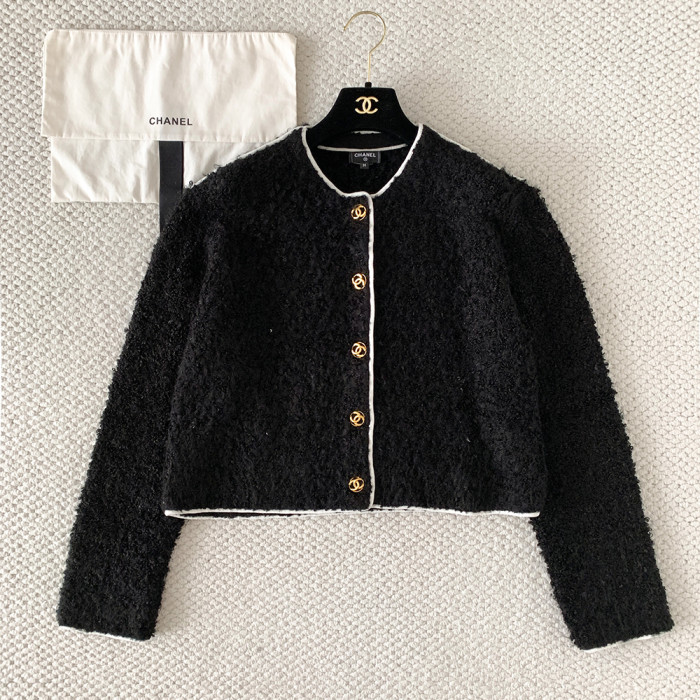 Chanel Black Knitted Tweed Short Jacket #382965
