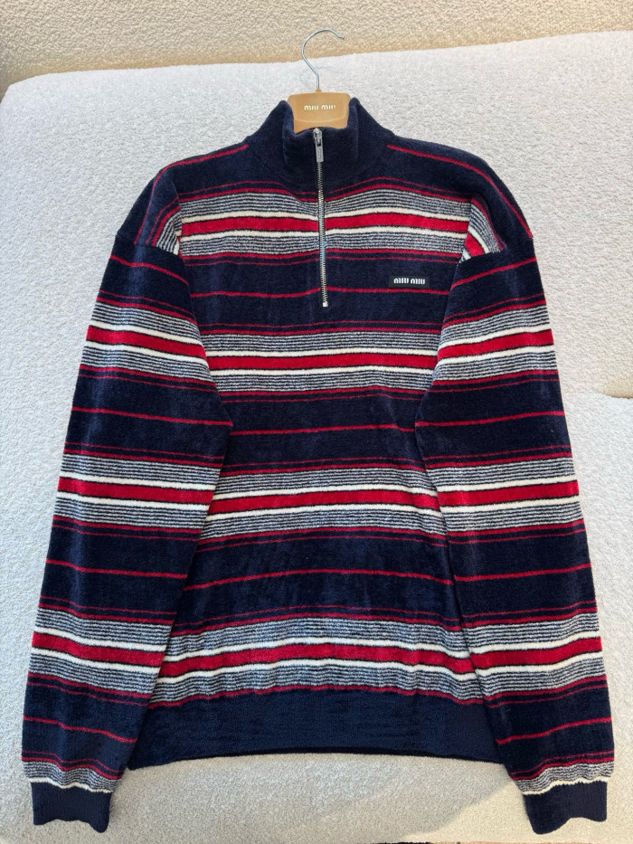 MiuMiu Navy Chenille Half-zipper Sweater #382957