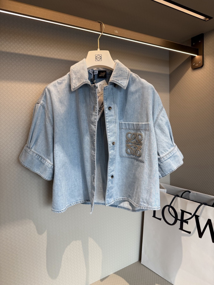 LOEWE  Short Sleeve Shirt in Denim Blue White and Shorts #382352