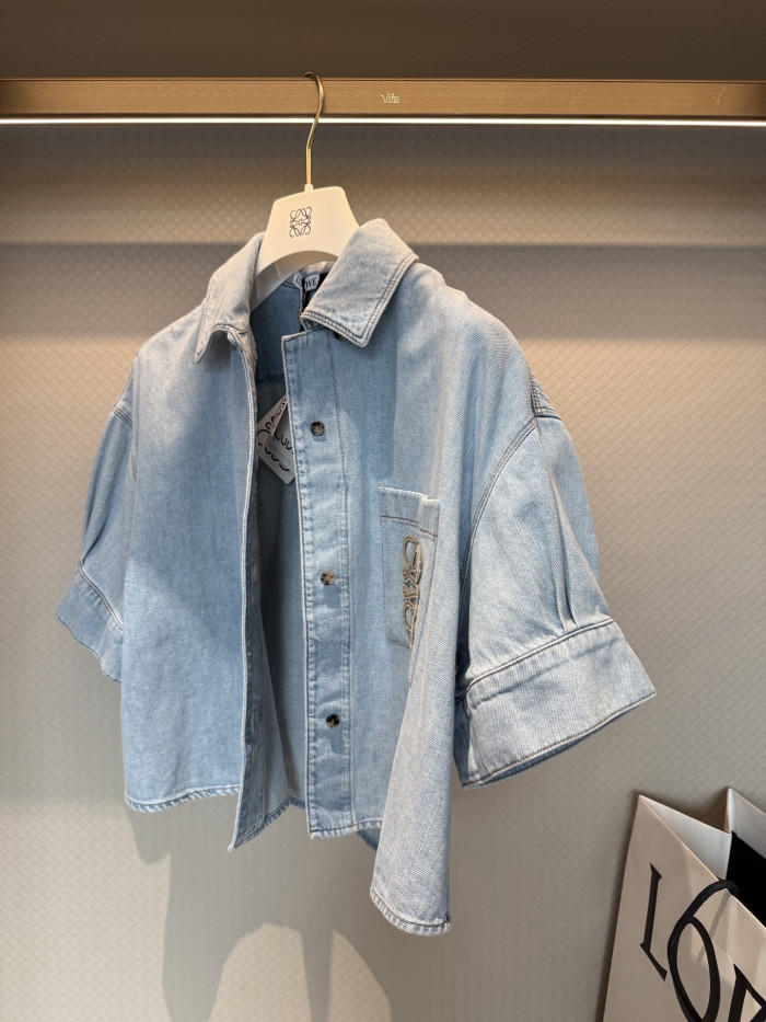 LOEWE  Short Sleeve Shirt in Denim Blue White and Shorts #382352