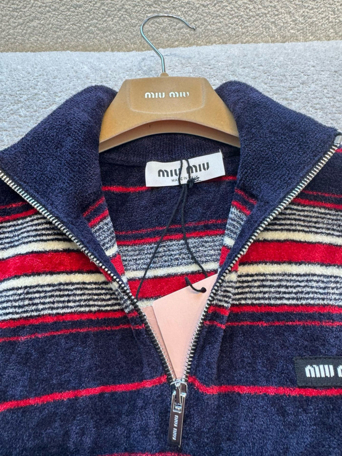 MiuMiu Navy Chenille Half-zipper Sweater #382957