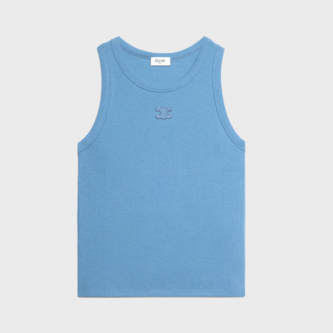 CELINE TRIOMPHE TANK TOP IN RIBBED COTTON SILK #382960