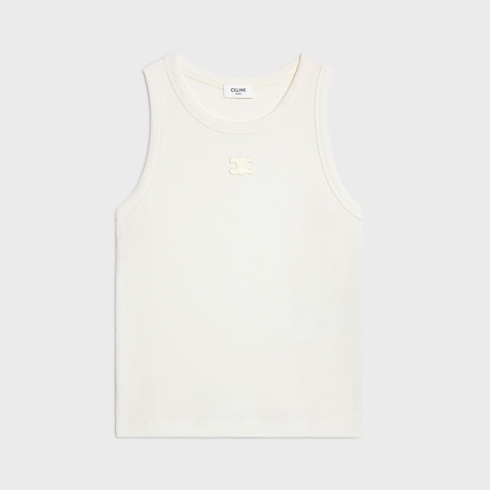 CELINE TRIOMPHE TANK TOP IN RIBBED COTTON SILK #382960