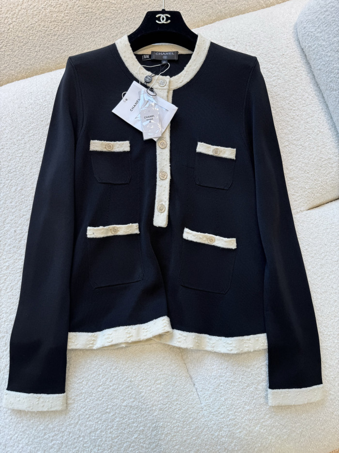 Chanel Black and White Contrast Knitted Top and Trousers #382958