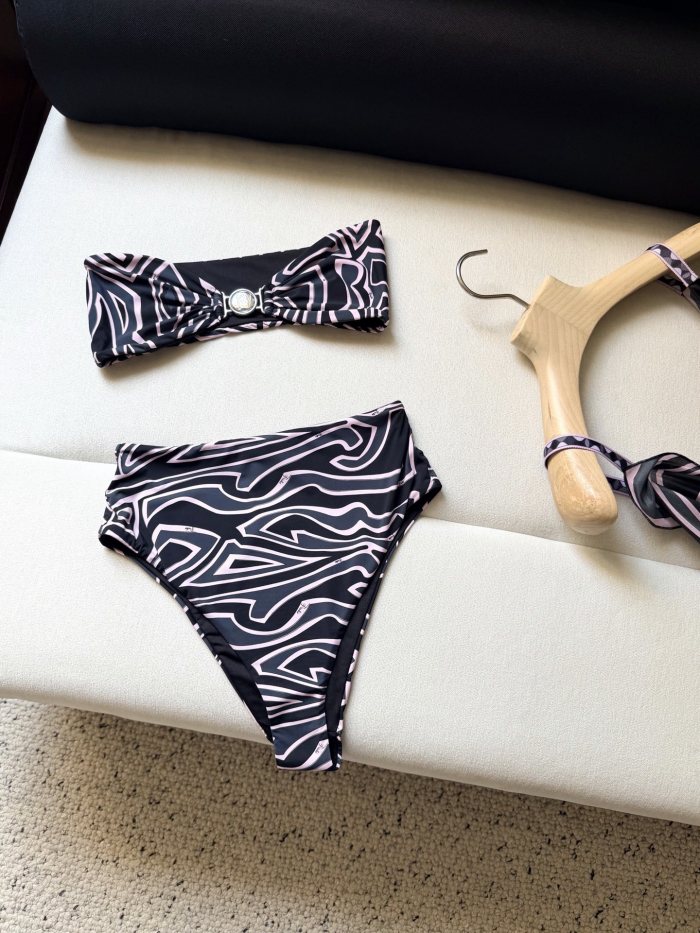 PUCCI Labirinto Print Bandeau Bikini Top High-Waisted Bikini Bottom #382955