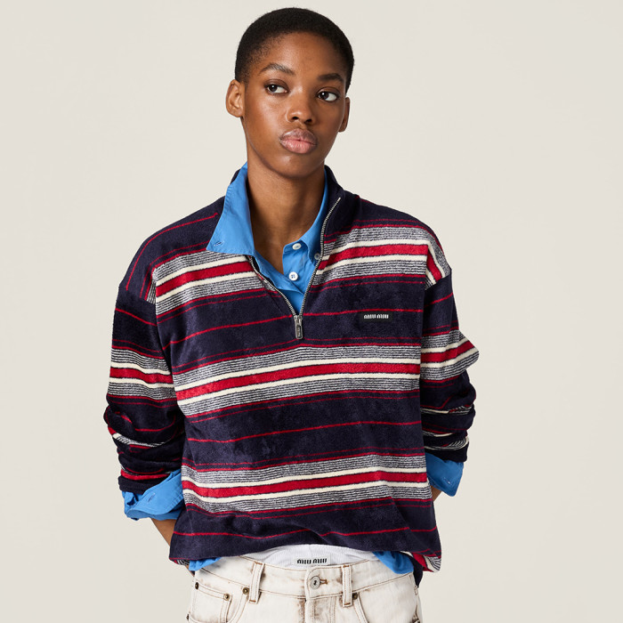 MiuMiu Navy Chenille Half-zipper Sweater #382957