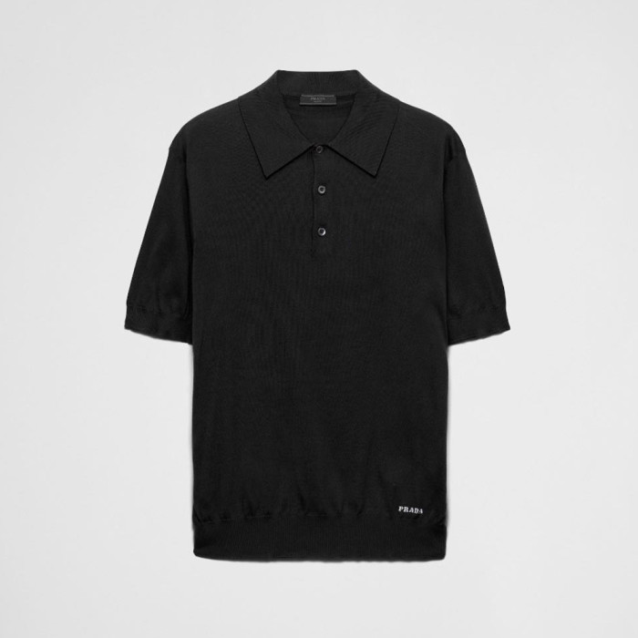 Prada Wool Silk Blend Polo Short Sleeves #382943
