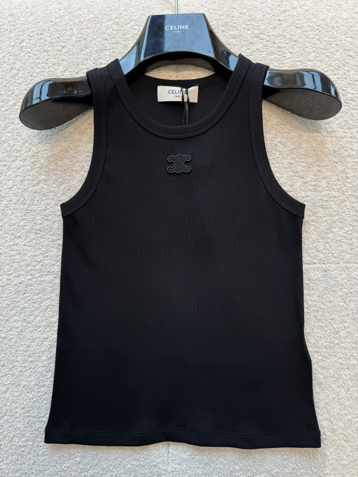 CELINE TRIOMPHE TANK TOP IN RIBBED COTTON SILK #382960