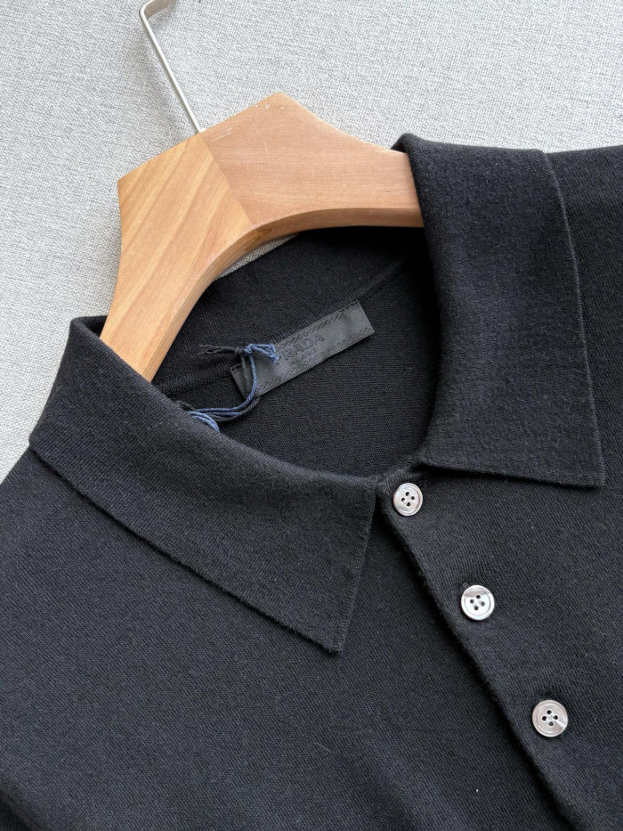 Prada Wool Silk Blend Polo Short Sleeves #382943