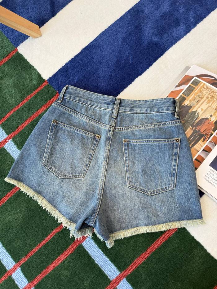 Louis Vuitton Frayed Hem Denim Mini Shorts #383035
