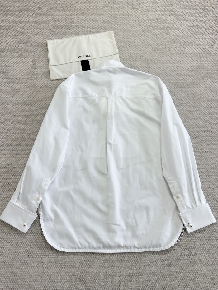 Chanel Top-quality Version Long-sleeved Shirt Cotton White #383085