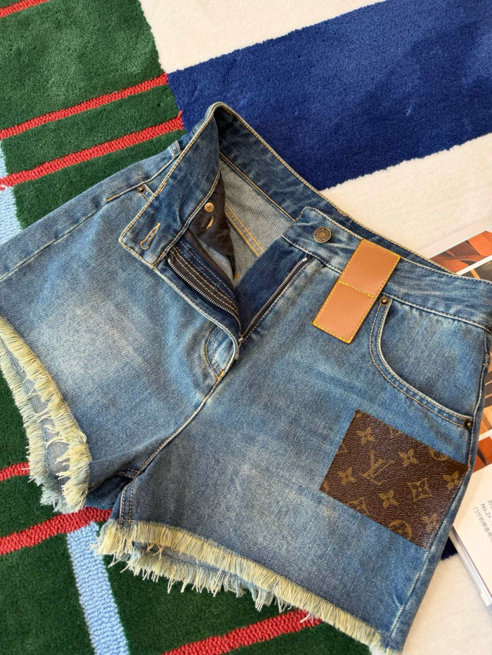 Louis Vuitton Frayed Hem Denim Mini Shorts #383035