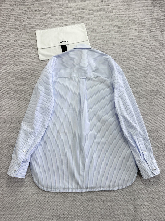 Chanel Top-quality Version CC Striped Long Shirt Cotton #381783
