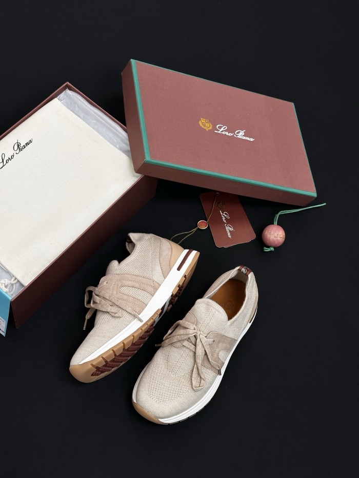 Loro Piana Lady Flexy Walk Sneaker Wish Wool Ancient Sandstone Low Top #383060