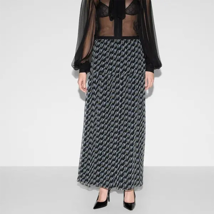 Gucci Printed Silk Creponne Shirt A-Line Skirt #312036