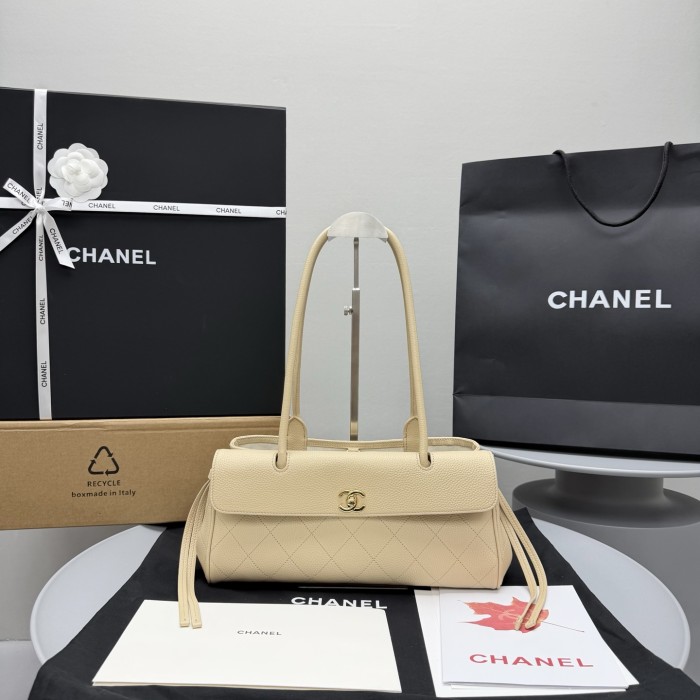 Chanel Small Shopping Bag Grained Calfskin Gold-tone Metal Black #380058