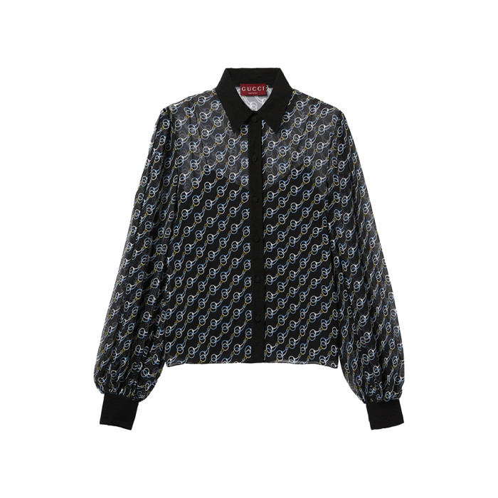 Gucci Printed Silk Creponne Shirt A-Line Skirt #312036