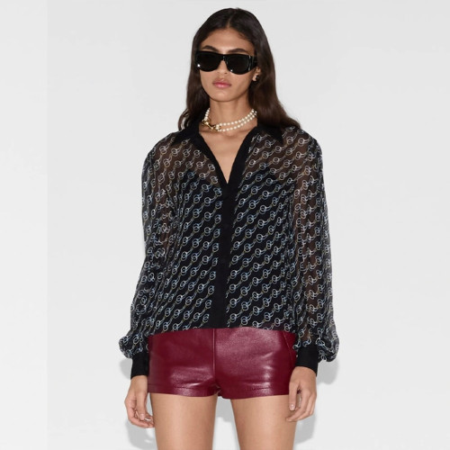 Gucci Printed Silk Creponne Shirt A-Line Skirt #312036