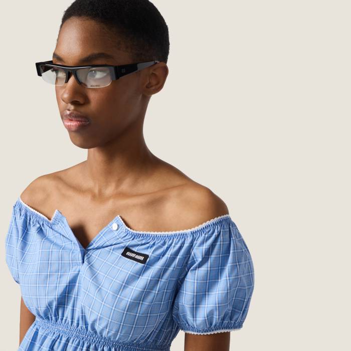MiuMiu Light Blue Checked Poplin Mini-dress #383262