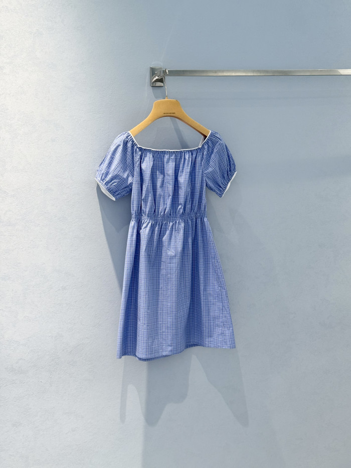 MiuMiu Light Blue Checked Poplin Mini-dress #383262