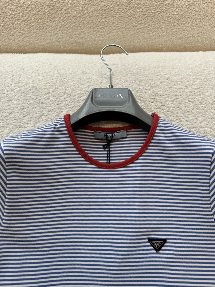 PRADA Periwinkle red Striped Jersey T-shirt #378582