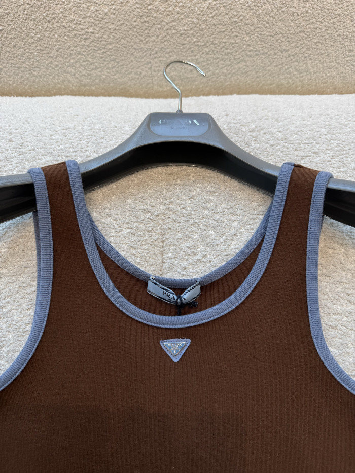 PRADA Tobacco steel Blue Old Cotton Tank Top #383260