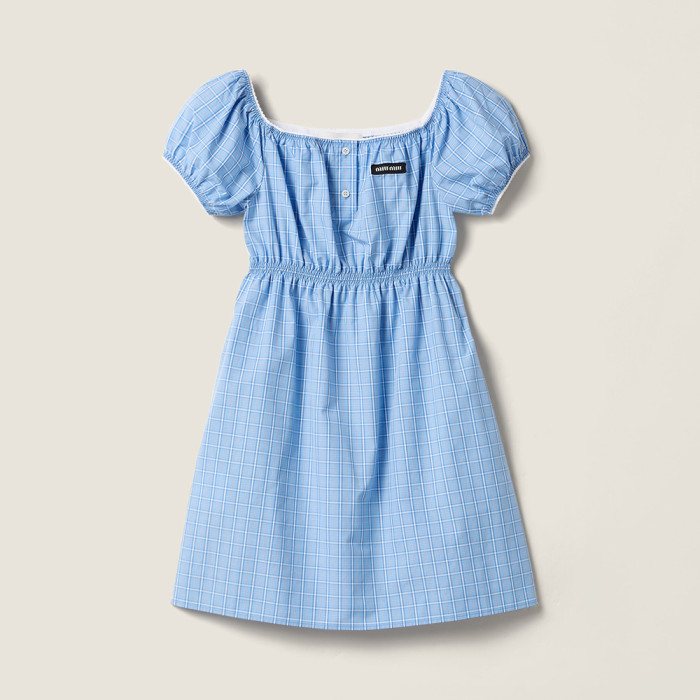 MiuMiu Light Blue Checked Poplin Mini-dress #383262