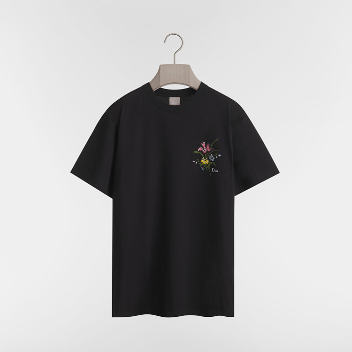 DIOR T-Shirt with Dior Secret Garden Motif Relaxed Fit Black Cotton Jersey #383324