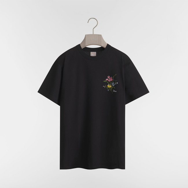 DIOR T-Shirt with Dior Secret Garden Motif Relaxed Fit Black Cotton Jersey #383324