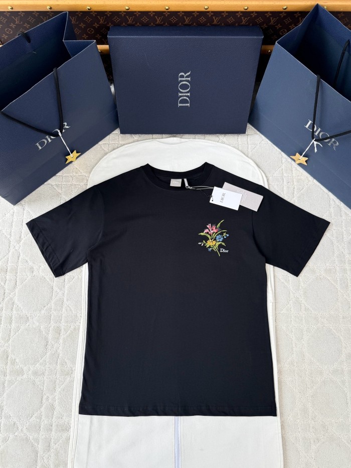 DIOR T-Shirt with Dior Secret Garden Motif Relaxed Fit Black Cotton Jersey #383324