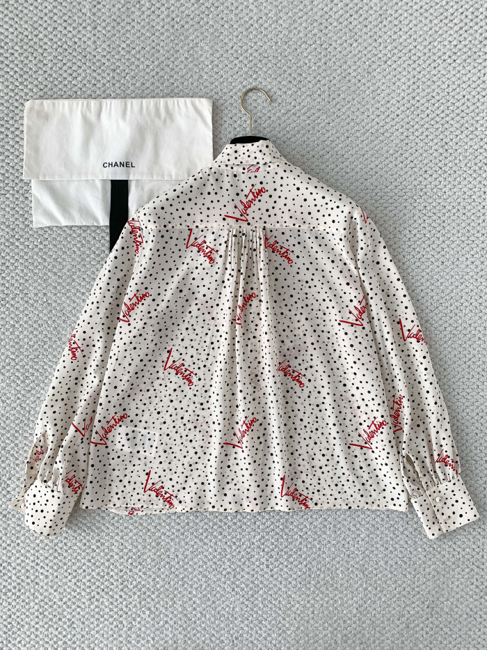 Valentino Plus De Pois Crepe De Chine Bubble Shirt for Woman in Vanilla Multicolor #383495
