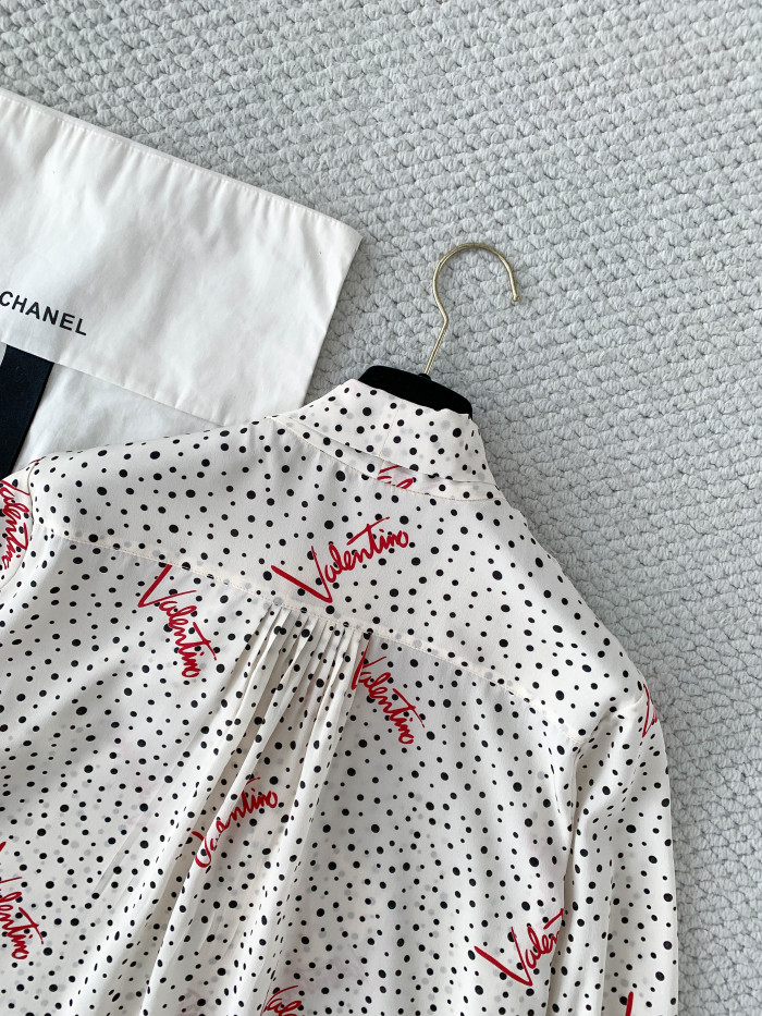 Valentino Plus De Pois Crepe De Chine Bubble Shirt for Woman in Vanilla Multicolor #383495