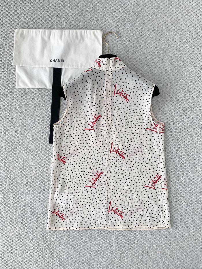Valentino Plus De Pois Crepe De Chine Bubble Top for Woman in Vanilla Multicolor #383496