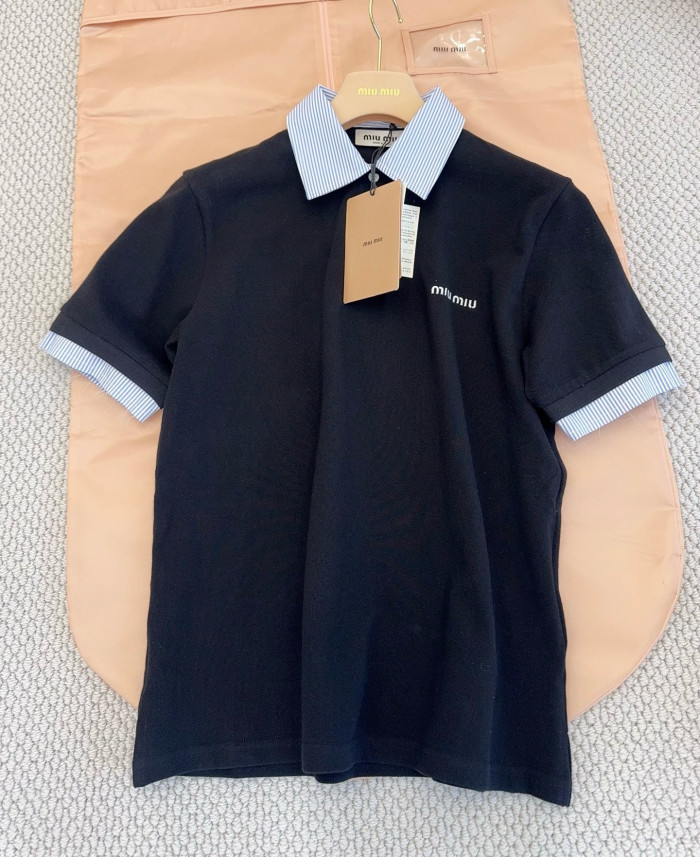 MiuMiu Black Cotton Piqué Polo Shirt #383449