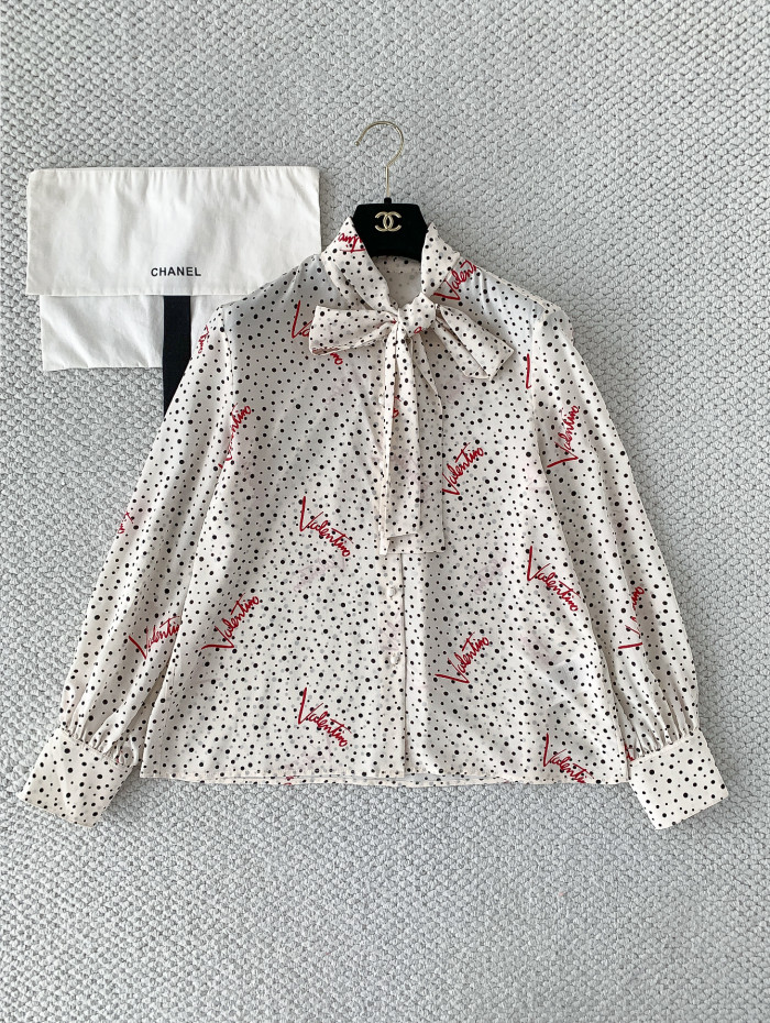 Valentino Plus De Pois Crepe De Chine Bubble Shirt for Woman in Vanilla Multicolor #383495