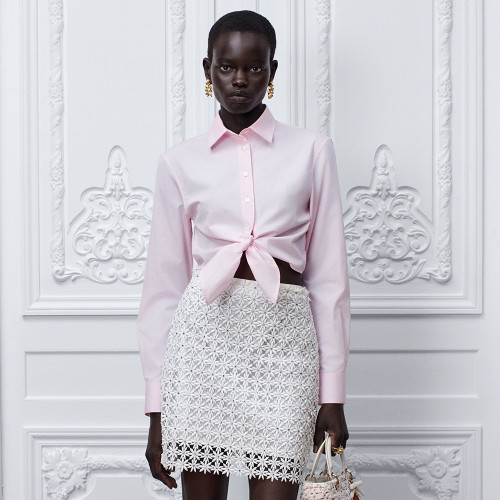 DIOR Dioriviera Tied Cropped Blouse Pink Cotton Poplin #383515