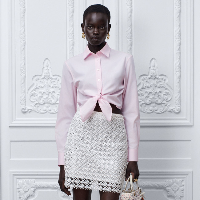 DIOR Dioriviera Tied Cropped Blouse Pink Cotton Poplin #383515