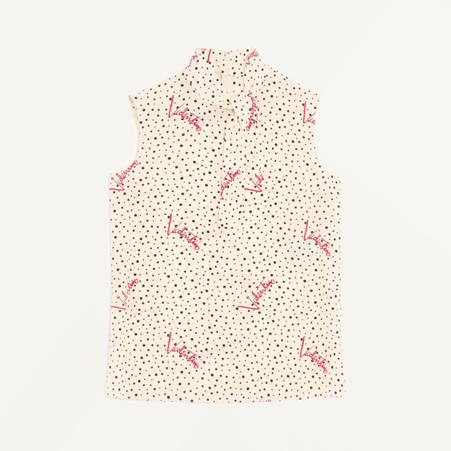 Valentino Plus De Pois Crepe De Chine Bubble Top for Woman in Vanilla Multicolor #383496