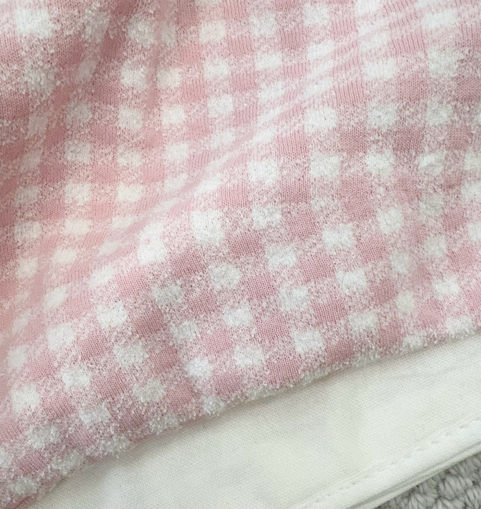 DIOR Dioriviera Flared Short-Sleeved Top Miniskirt Pink and White Dior Vichy Cotton-Blend Knit #383515