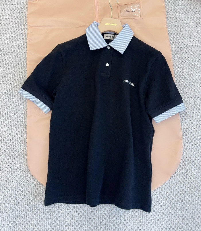 MiuMiu Black Cotton Piqué Polo Shirt #383449