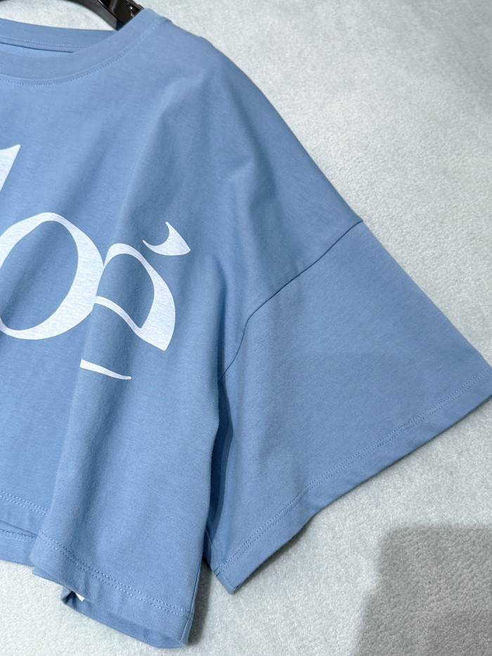 Chloé Cropped boxy logo T-shirt in cotton jersey Blue #377731