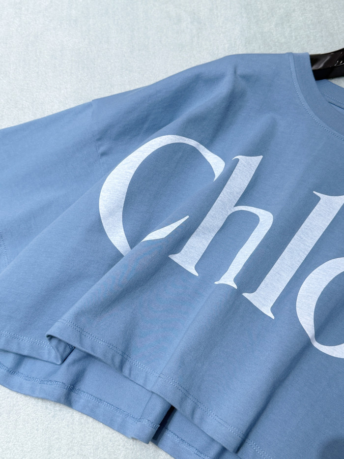 Chloé Cropped boxy logo T-shirt in cotton jersey Blue #377731