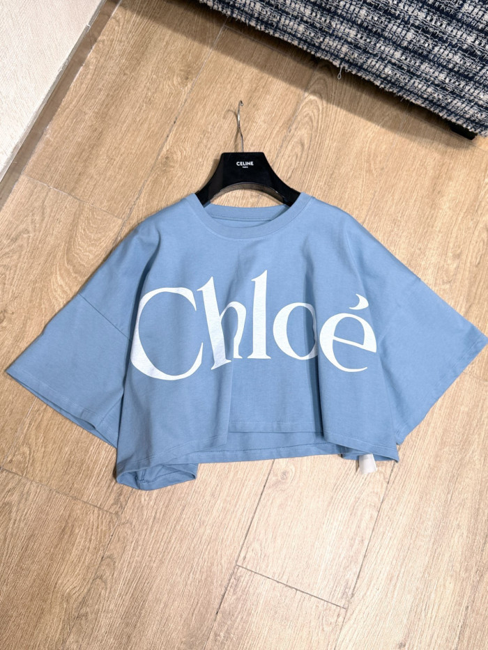 Chloé Cropped boxy logo T-shirt in cotton jersey Blue #377731